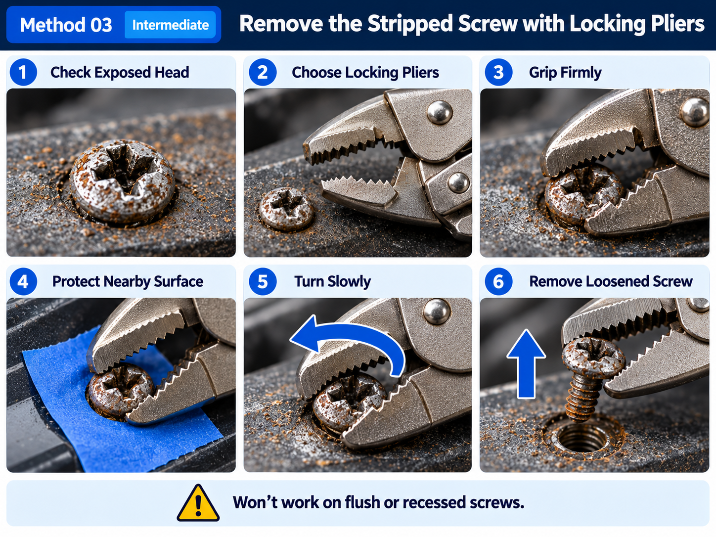 Removing a stripped screw with locking pliers
